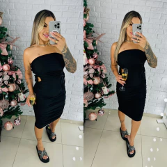 Vestido midi Cirre tomara que caia trançado na lateral na internet