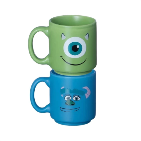 Kit Mini Canecas Monstros SA Sulley e Mike 100 ml Cerâmica