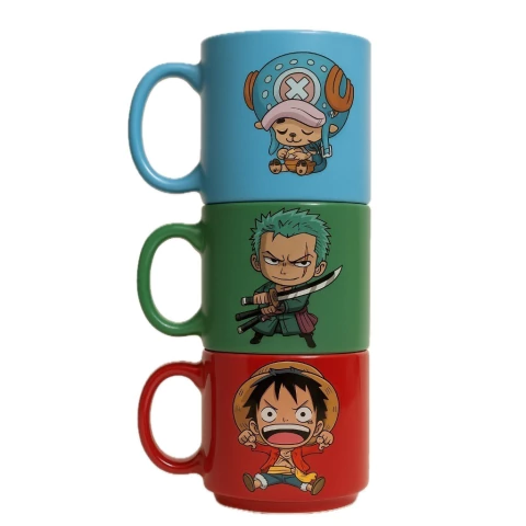 Kit Mini Canecas One Piece Luffy Zoro Chopper 100 ml Cerâmica