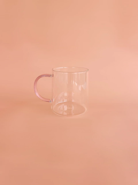 Caneca Chá Vidro P | Alça Pink