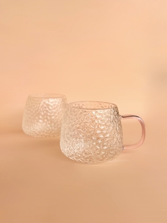 Caneca Vidro Martelado GG | Alça Rosa - comprar online
