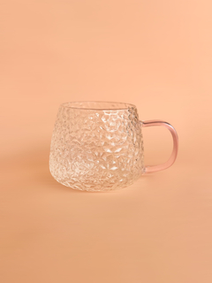 Caneca Vidro Martelado GG | Alça Rosa