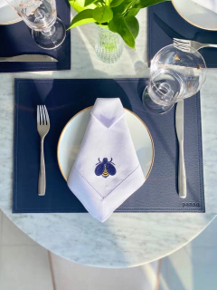 Jogo Americano Retangular Dupla Face | Azul Marinho e Caramelo