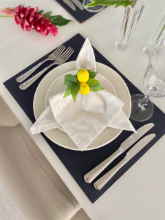 Imagem do Jogo Americano Retangular Dupla Face | Azul Marinho e Caramelo