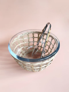 Travessa/Bowl Vidro e Palha Natural G