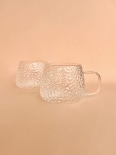 Caneca Vidro Martelado | Alça Transparente - Panno Home