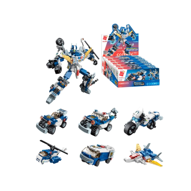 Kit Com 6 Bloco de Montar Set Trans Collector Transporte Rápido Polícia Qman 41104