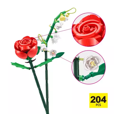 Blocos de Montar Max Premium Flowers - Rosa 204 pçs 26002 Candide