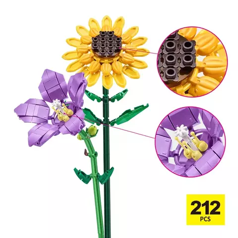 Blocos De Montar Max Premium Flowers Girassol 212 pçs 26002 Candide