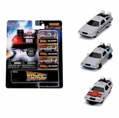 Set Com 3 Mini Carrinhos Back To The Future Nano Hollywood De 4cm Jada Toys 31583