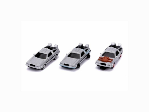 Set Com 3 Mini Carrinhos Back To The Future Nano Hollywood De 4cm Jada Toys 31583