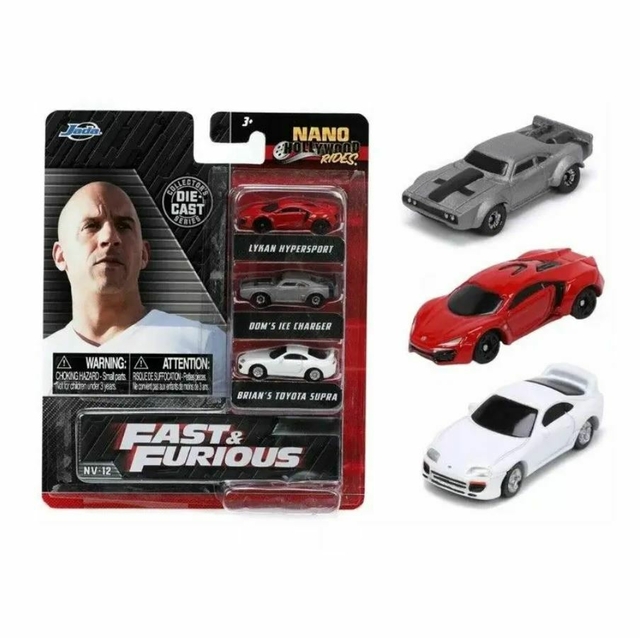 Set Com 3 Mini Veiculos Fast e Furious Nano Hollywood De 4cm Jada Toys 32482