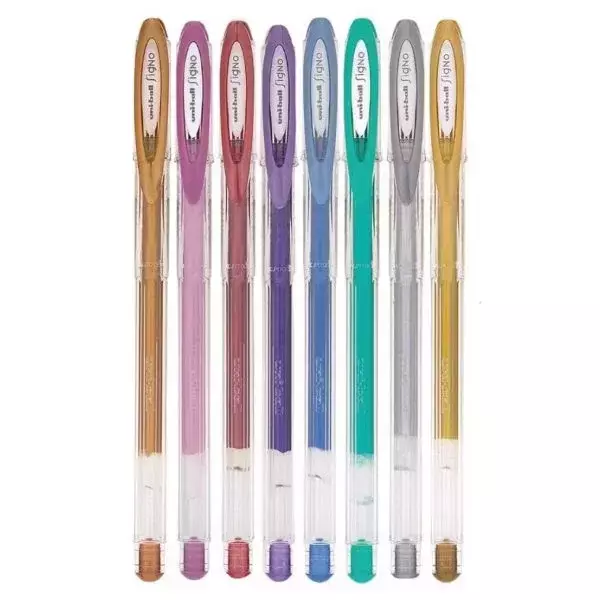 Caneta Gel Signo Noble Metal 0,8 mm Estojo Com 8 Cores Uni-Ball 2277
