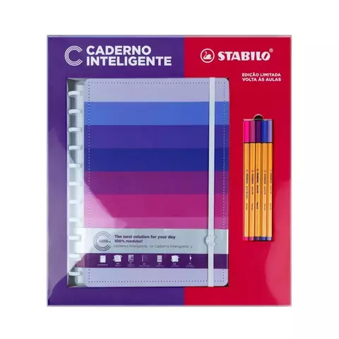 Caderno Inteligente 80 Folhas Grande Shades Of Pink + Canetas Stabilo Cikb0001