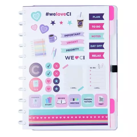 Caderno Inteligente 80 Folhas Grande Shades Of Pink + Canetas Stabilo Cikb0001