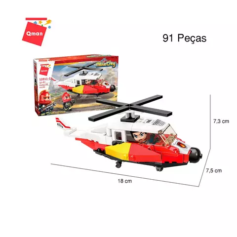 Blocos De Montar Helicóptero De Resgate 91 Peças - Qman 12011-2