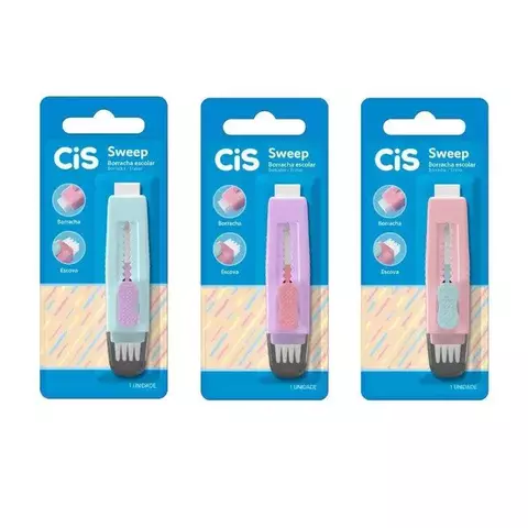 Borracha Escolar Sweep Com Escovinha Rosa Com Verde Cis 4365