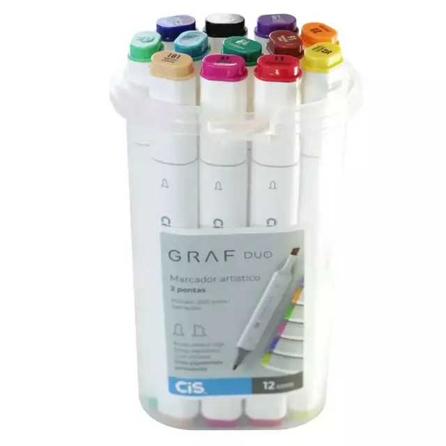 Marcador Artístico Graf Duo 2 Pontas Estojo Com 12 Cores Cis 6344