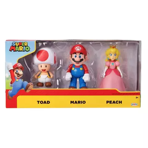 Super Mario Pack 3 Bonecos Articuladas Toad, Mario e Peach 10cm 4438 Sunny