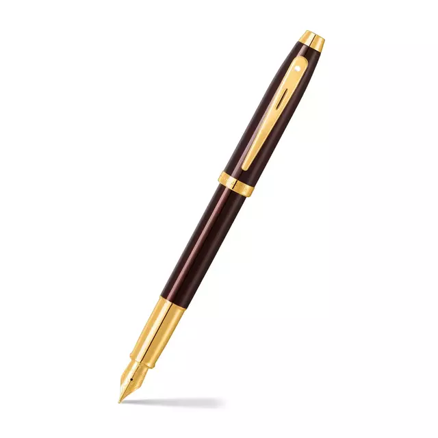 Caneta Tinteiro Sheaffer 100 Café Com Clip Dourado Pena Média E0937053