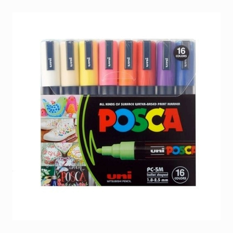 Caneta Posca Estojo 16 Cores PC-5M Uni 1.8-2.5mm 8096