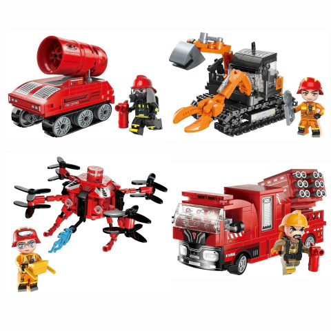 Blocos De Montar Set Com 4 Bombeiro Em Ação Mine City Qman 12021