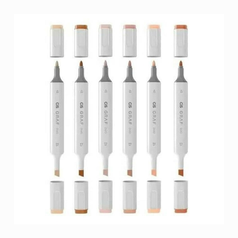 Marcador Artístico Graf Duo 2 Pontas Estojo Com 6 Cores Tons De Pele Cis 6313