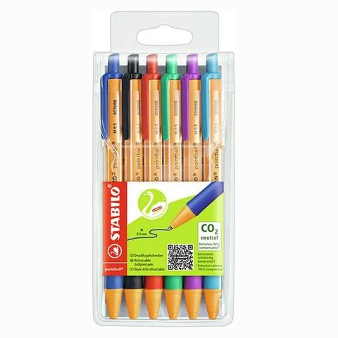 Estojo Com 6 Caneta Esferográfica Stabilo Pointball 0.5mm 6030/6
