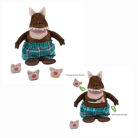 Pelúcia Lobo Mau e os 3 Porquinhos na Barriga Cas Brinquedos 5403