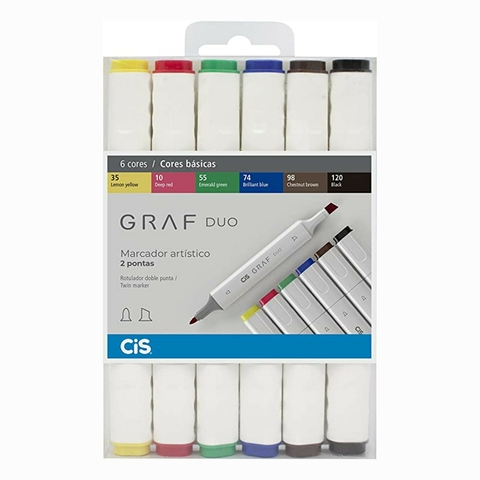Marcador Artístico Graf Duo 2 Pontas Estojo Com 6 Cores Básicas Cis 6303