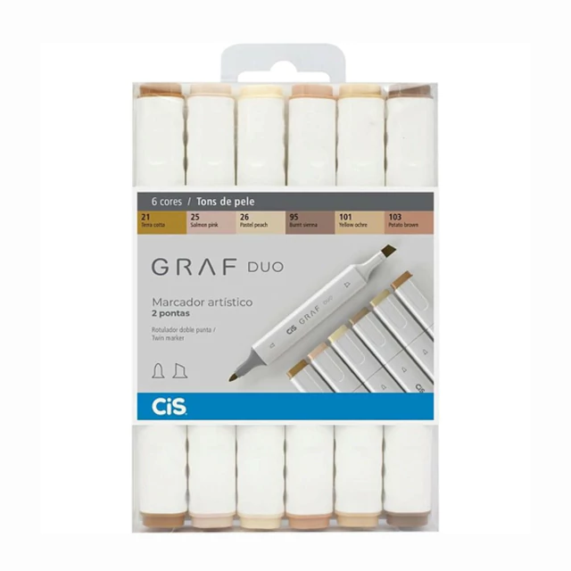 Marcador Artístico Graf Duo 2 Pontas Estojo Com 6 Cores Tons De Pele Cis 6313