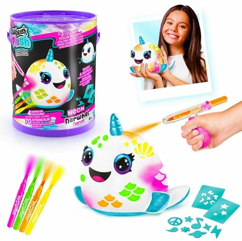 Airbrush Plush Pelúcia Narval Na Lata Neon Fun F0167-0