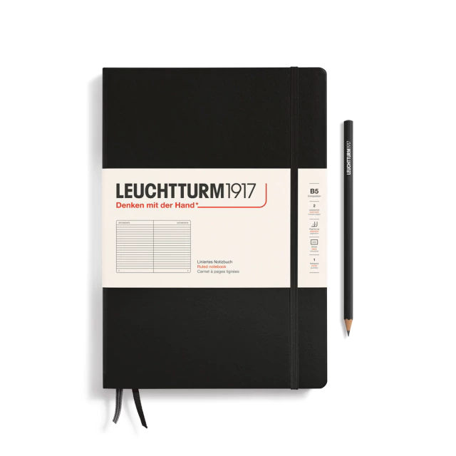 Caderno Leuchtturm1917, Composition (B5) - 219 Páginas, Capa dura, Pautado, Preto 366185 - comprar online