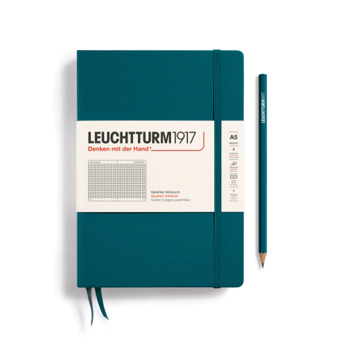 Caderno Leuchtturm1917, Medium (A5) - 251 Páginas, Capa Dura, Quadriculado, Verde Pacífico 359693
