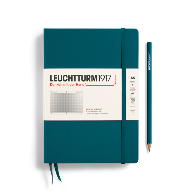 Caderno Leuchtturm1917, Medium (A5) - 251 Páginas, Capa Dura, Quadriculado, Verde Pacífico 359693 - comprar online