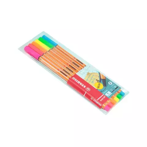 Caneta Com 6 Cores Neon Point 88 Fineliner 0.4mm Stabilo 7250