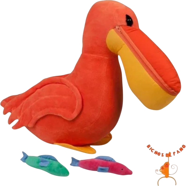 Pelúcia Bichos de Pano Pelicano Com 2 Peixinhos No Bico 10