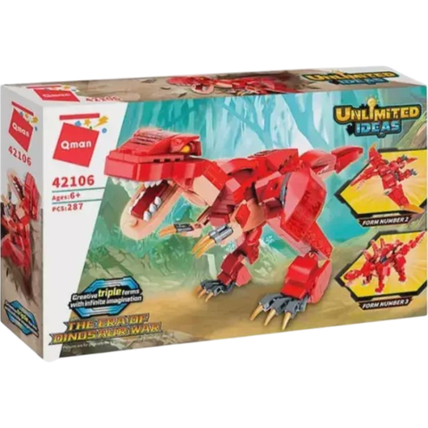 Blocos de Montar Combo Dinossauros Vermelhos 3 em 1 Qman 287 Peças 42106