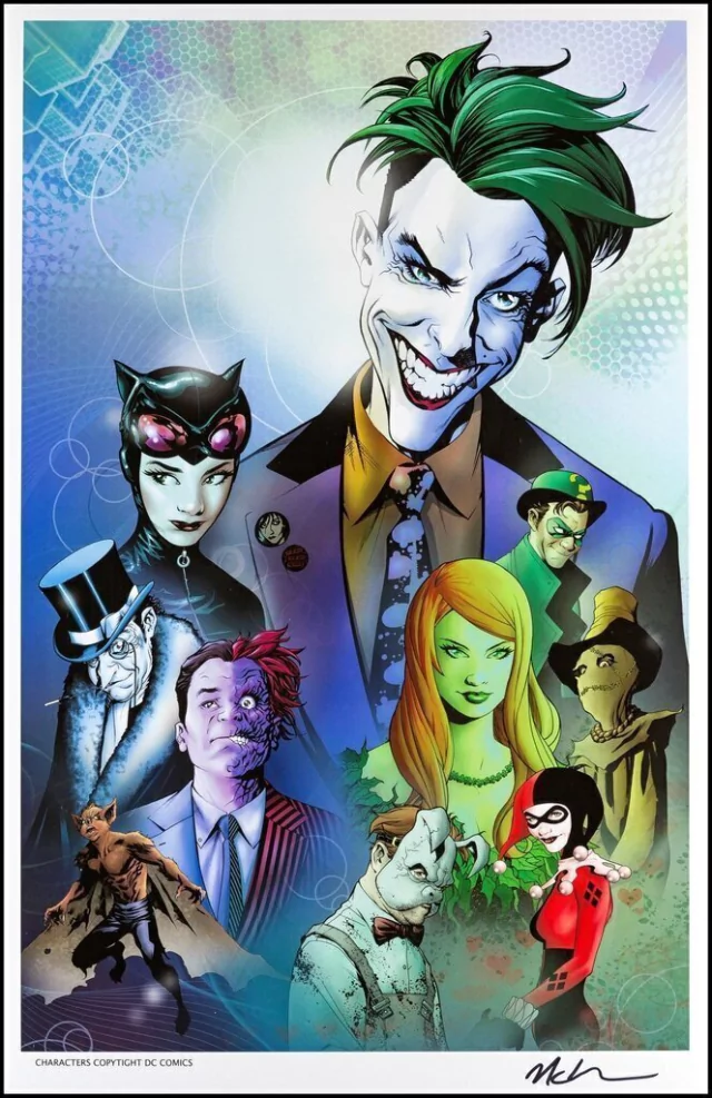 Print Vilões da DC - autografado por Mike McKone - 43,5cm x 28 cm