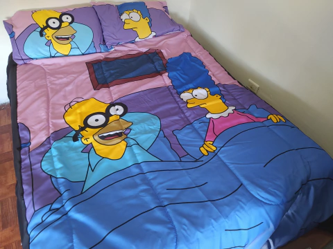 Acolchado 2 y 1/2 plaza + 2 fundas de almohada Los Simpson Homero y Marge