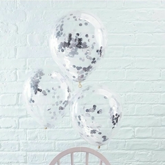 Globo confetti Plateado set x 5 unid