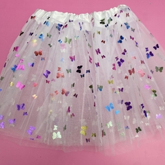 Tutu Blanco mariposas multicolor 28cm largo