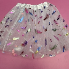 Tutu Blanco plumas multicolor 28cm largo