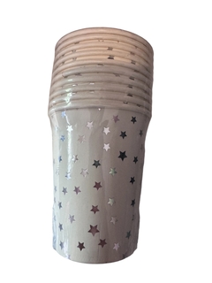 Vaso blanco estrella plateada x 10 unid