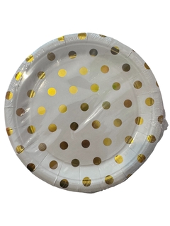 Plato blanco lunar dorado x 10 unid