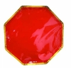 Plato hoctogonal Rojo borde dorado x 10 unid