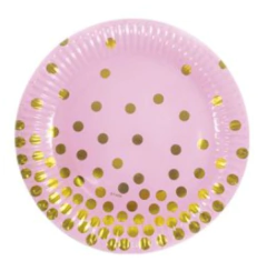 Plato Rosa lunares Dorado