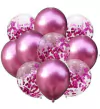 Set Globos chrome + confetti Fucsia set x 10 unid