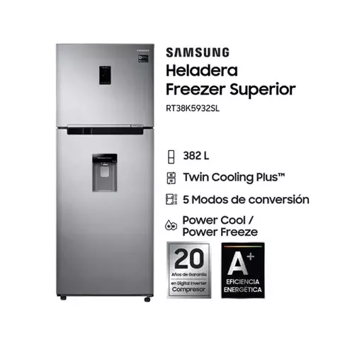 Heladera inverter no frost Samsung RT38K5932 inox con freezer 382L 220V - comprar online