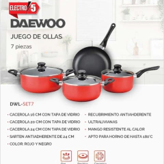 Set De Ollas Bateria Cocina Cacerola Sarten 7 Piezas Daewoo